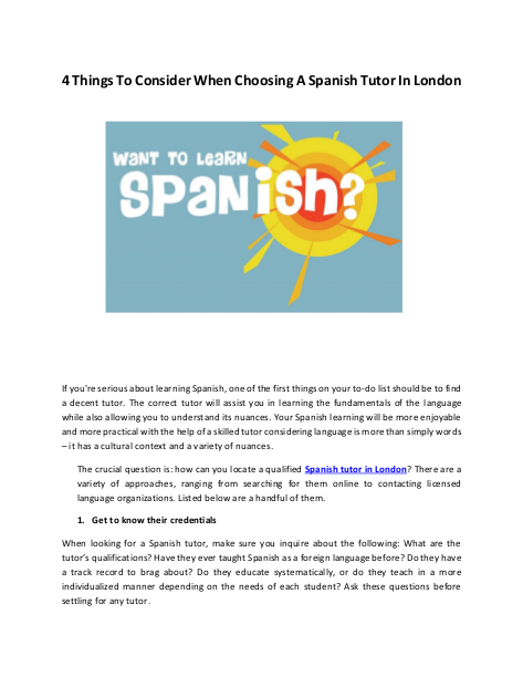 4 Things To Consider When Choosing A Spanish Tutor In London | edocr