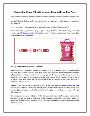 Chakradhar Group Offers Reasonable Kashmiri Kesar Rice Price  |authorSTREAM